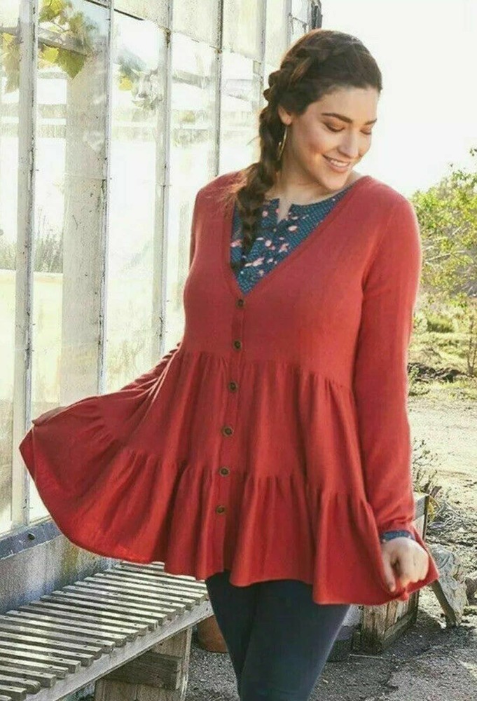 NWT Matilda Jane Love Me Tender Tiered Cardigan Sweater Size S V Neck Red